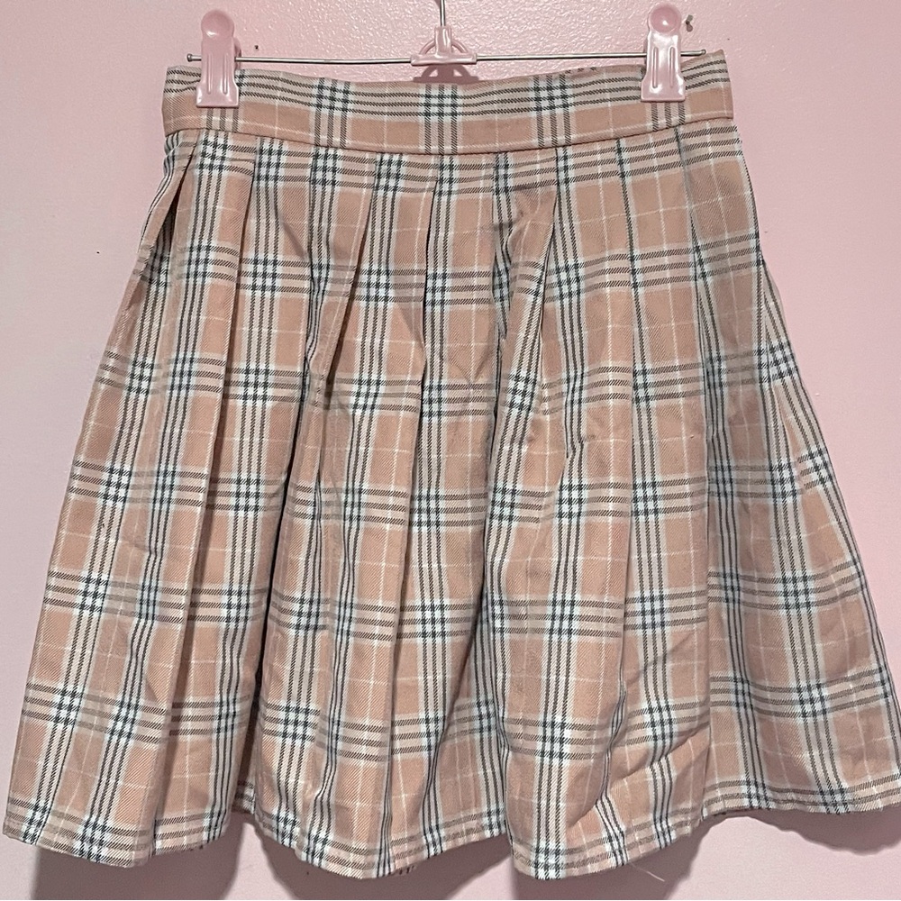 pink plaid school girl skirt skater skirt